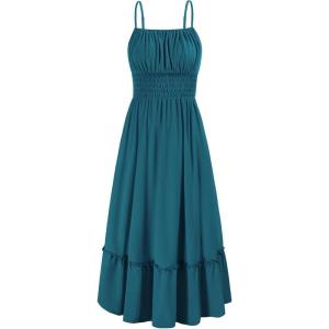 imageGRACE KARIN Womens 2025 Summer Dress Casual Sleeveless Spaghetti Strap Smocked Ruffle Beach Long Maxi Dress with PocketsTeal