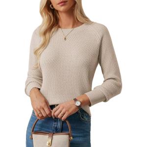 imageGRACE KARIN Womens Fall Knit Sweater Top Long Sleeve Merino Wool Blend Pullover Casual Crewneck Waffle Clothes 2025Apricot