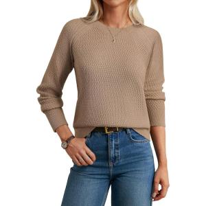 imageGRACE KARIN Womens Fall Knit Sweater Top Long Sleeve Merino Wool Blend Pullover Casual Crewneck Waffle Clothes 2025Camel