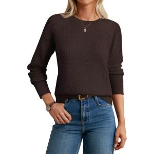 imageGRACE KARIN Womens Fall Knit Sweater Top Long Sleeve Merino Wool Blend Pullover Casual Crewneck Waffle Clothes 2025Deep Brown