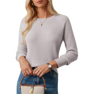 imageGRACE KARIN Womens Fall Knit Sweater Top Long Sleeve Merino Wool Blend Pullover Casual Crewneck Waffle Clothes 2025Grey