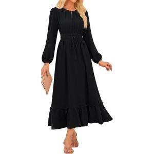 imageGRACE KARIN Womens Long Sleeve Maxi Dresses 2025 Flowy Fall Dresses Casual Crew Neck Dress Elastic Waist with PocketsBlack