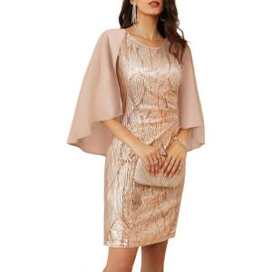 imageGRACE KARIN Womens Mother of Bride Dresses for Wedding Guest2025 Sequin Formal DressesCocktail Cape Sleeve Midi DressChampagne Gold