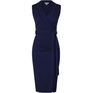 imageGRACE KARIN Womens Wear to Work Sleeveless Ruched Bodycon Office Pencil Midi Dresses with BeltNavy Blue
