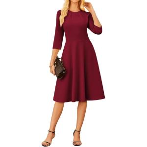 imageGRACE KARIN Work Dresses for Women 202534 Sleeve Church Dresses Aline Fall Wedding Guest Dress with PocketsWine Red