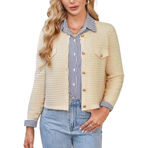 imageGRACE KARIN Womens Knit Cardigan Sweaters Long Sleeve Open Front Button Down Trendy Jackets Lightweight Summer OutfitsBeige