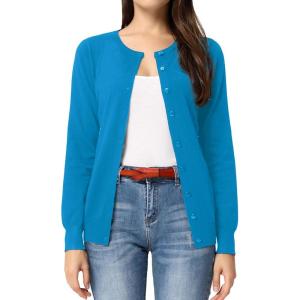 imageGRACE KARIN Womens Long Sleeve Button Down Crew Neck Classic Sweater Knit CardiganAcid Blue