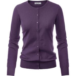 imageGRACE KARIN Womens Long Sleeve Button Down Crew Neck Classic Sweater Knit CardiganDark Purple