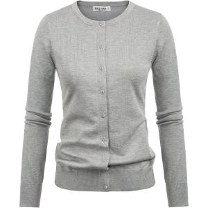 imageGRACE KARIN Womens Long Sleeve Button Down Crew Neck Classic Sweater Knit CardiganLight Gray