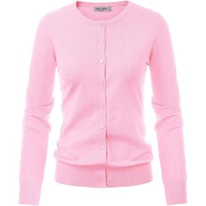 imageGRACE KARIN Womens Long Sleeve Button Down Crew Neck Classic Sweater Knit CardiganLight Pink