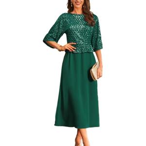 imageGRACE KARIN Mother of Bride Dresses 2025 34 Sleeve Sequin Dress Maxi Elegant Wedding Guest Dress Formal CocktailGreen