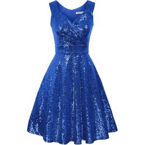 imageGRACE KARIN Womens Sleeveless Wrap VNeck Aline Bridesmaid Cocktail Party DressBluesequin