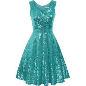 imageGRACE KARIN Womens Sleeveless Wrap VNeck Aline Bridesmaid Cocktail Party DressPersian Green Sequin