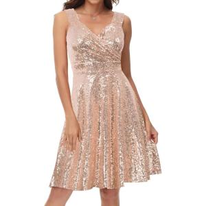imageGRACE KARIN Womens Sleeveless Wrap VNeck Aline Bridesmaid Cocktail Party DressRose Gold