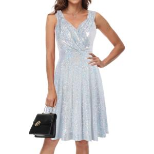 imageGRACE KARIN Womens Sleeveless Wrap VNeck Aline Bridesmaid Cocktail Party DressSlivermultisequin