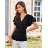imageGRACE KARIN 2025 Womens Tops Summer Wrap Blouse V Neck Ruffle Sleeve Dressy Casual Top Ruched Trendy ClothesBlack