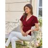 imageGRACE KARIN 2025 Womens Tops Summer Wrap Blouse V Neck Ruffle Sleeve Dressy Casual Top Ruched Trendy ClothesWine Red
