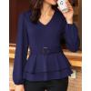 imageGRACE KARIN Women Work Peplum TopsLong Sleeve Dressy Casual BlousesV Neck Business Shirt Fall Outfits with BeltDark Blue