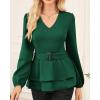 imageGRACE KARIN Women Work Peplum TopsLong Sleeve Dressy Casual BlousesV Neck Business Shirt Fall Outfits with BeltGreen