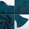 imageRuffled Blouses for Women 34 Sleeve Summer Flowy Tops V Neck Lace Patchwork Shirts Classy Casual Outfits for Women Peacock Blue