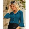imageRuffled Blouses for Women 34 Sleeve Summer Flowy Tops V Neck Lace Patchwork Shirts Classy Casual Outfits for Women Peacock Blue
