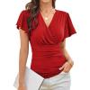 imageGRACE KARIN 2025 Womens Tops Summer Wrap Blouse V Neck Ruffle Sleeve Dressy Casual Top Ruched Trendy ClothesRed