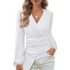 imageGRACE KARIN Long Sleeve Blouses for Women Dressy Casual Elegant Wrap Tops V Neck Work Shirts 2025 Fall Business OutfitsPure White