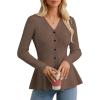 imageGRACE KARIN Long Sleeve Cardigan Sweaters for Women Button Up Knit Blazer Lightweight Business Casual Peplum TopsBrown