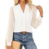 imageGRACE KARIN Women Business Casual Tops Sheer Lace Long Sleeve Blouses Work Office Pleated V Neck Shirt Fall Formal OutfitsWhite