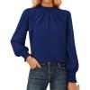 imageGRACE KARIN Women Dressy Long Sleeve Blouse2025 Fall Business Casual TopsPleated Mock Neck Shirts Fashion Work OutfitNavy Blue