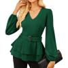 imageGRACE KARIN Women Work Peplum TopsLong Sleeve Dressy Casual BlousesV Neck Business Shirt Fall Outfits with BeltGreen