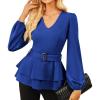 imageGRACE KARIN Women Work Peplum TopsLong Sleeve Dressy Casual BlousesV Neck Business Shirt Fall Outfits with BeltRoyal Blue