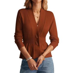 imageGRACE KARIN Women Cardigan Sweaters 2025 FallLong Sleeve Cropped Sweater Coat TrendyButton Front Peplum Tops LightweightCaramel
