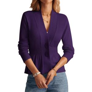 imageGRACE KARIN Women Cardigan Sweaters 2025 FallLong Sleeve Cropped Sweater Coat TrendyButton Front Peplum Tops LightweightDark Purple