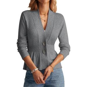 imageGRACE KARIN Women Cardigan Sweaters 2025 FallLong Sleeve Cropped Sweater Coat TrendyButton Front Peplum Tops LightweightGray