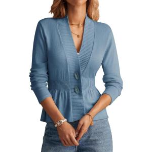 imageGRACE KARIN Women Cardigan Sweaters 2025 FallLong Sleeve Cropped Sweater Coat TrendyButton Front Peplum Tops LightweightGray Blue