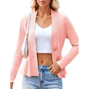 imageGRACE KARIN Women Cardigan Sweaters 2025 FallLong Sleeve Cropped Sweater Coat TrendyButton Front Peplum Tops LightweightGray Pink