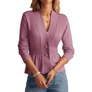 imageGRACE KARIN Women Cardigan Sweaters 2025 FallLong Sleeve Cropped Sweater Coat TrendyButton Front Peplum Tops LightweightPink