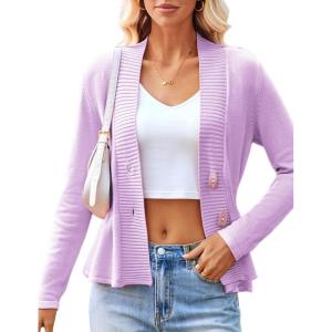 imageGRACE KARIN Women Cardigan Sweaters 2025 FallLong Sleeve Cropped Sweater Coat TrendyButton Front Peplum Tops LightweightPurple