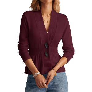 imageGRACE KARIN Women Cardigan Sweaters 2025 FallLong Sleeve Cropped Sweater Coat TrendyButton Front Peplum Tops LightweightWine Red