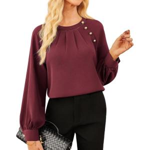 imageGRACE KARIN Women Casual Tops TrendyWork Blouses 2025 Fall OutfitsLoose Fit Shirts Solid Wine Red M
