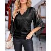 imageGRACE KARIN Womens Sparkly Sequin Tops34 Sleeve Glitter Party Dressy BlouseVNeck Disco Evening Club Concert ShirtBlack