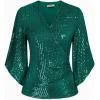 imageGRACE KARIN Womens Sparkly Sequin Tops34 Sleeve Glitter Party Dressy BlouseVNeck Disco Evening Club Concert ShirtBluegreen