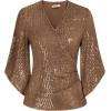 imageGRACE KARIN Womens Sparkly Sequin Tops34 Sleeve Glitter Party Dressy BlouseVNeck Disco Evening Club Concert ShirtBrown