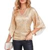 imageGRACE KARIN Womens Sparkly Sequin Tops34 Sleeve Glitter Party Dressy BlouseVNeck Disco Evening Club Concert ShirtChampagne