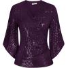 imageGRACE KARIN Womens Sparkly Sequin Tops34 Sleeve Glitter Party Dressy BlouseVNeck Disco Evening Club Concert ShirtDark Purple