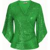 imageGRACE KARIN Womens Sparkly Sequin Tops34 Sleeve Glitter Party Dressy BlouseVNeck Disco Evening Club Concert ShirtFantasy Lime Green