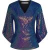 imageGRACE KARIN Womens Sparkly Sequin Tops34 Sleeve Glitter Party Dressy BlouseVNeck Disco Evening Club Concert ShirtFantasy Purple