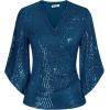 imageGRACE KARIN Womens Sparkly Sequin Tops34 Sleeve Glitter Party Dressy BlouseVNeck Disco Evening Club Concert ShirtPeacock Blue
