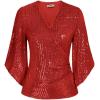imageGRACE KARIN Womens Sparkly Sequin Tops34 Sleeve Glitter Party Dressy BlouseVNeck Disco Evening Club Concert ShirtRed